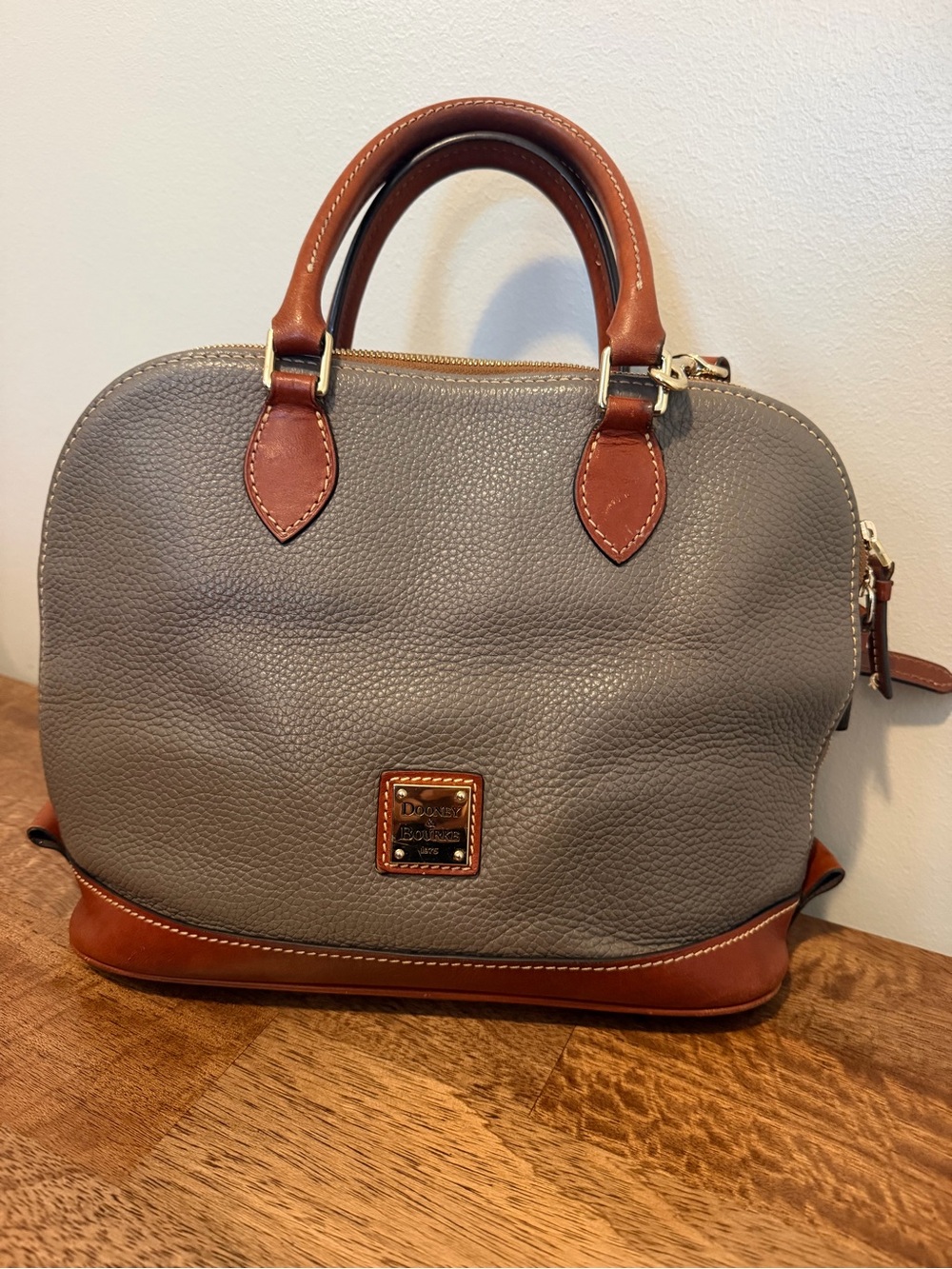 Dooney & Bourke Pebble Grain Zip Zip Satchel with Brown Trim
